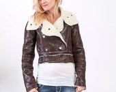 Womens Faux Brown Leather Suede Shearling Motorcycle Bomber Jacket