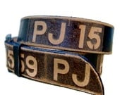 Unique handmade leather belt - CAR LICENSE PLATE design