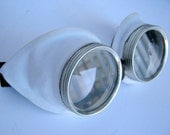 Steampunk Goggles Air Pirate Eyewear - White faux leather designed for wedding steampunk theme