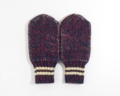 Hand Knitted Mittens - Blue and Red, Size Extra Large