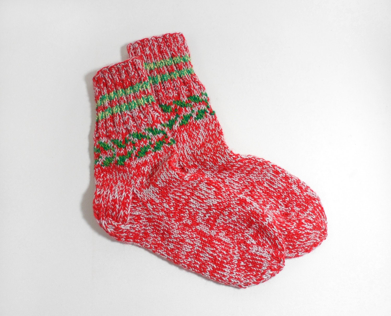 Hand Knitted Wool Socks - Red, Size Medium