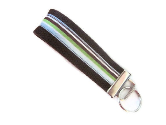 Stripes Keychain, Key Fob, Wristlet, brown