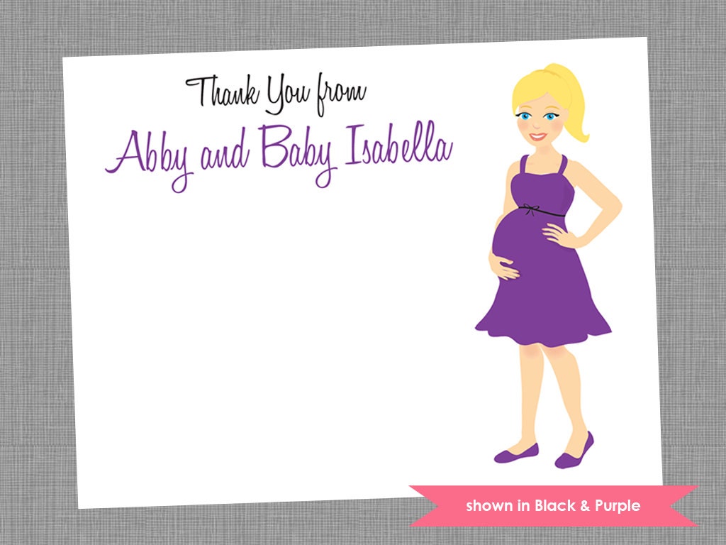 Baby Shower Thank You Note Cards - Personalized Mom-to-Be Printed Note Card Set - Colors Customizable Il_570xn