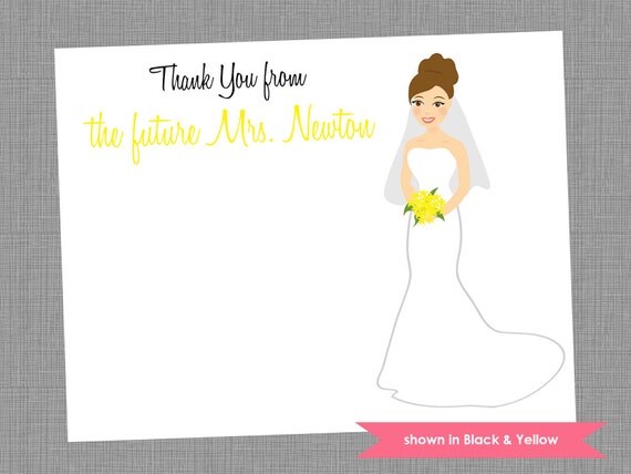 Bride Thank You Cards - Personalized Bridal Shower Printed Note Card Set - Colors Customizable Il_570xn