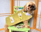 Purple Retro Floral XS or  Small Dog Coat, Sage Ultra Suede Girl Dog  Pet Jacket