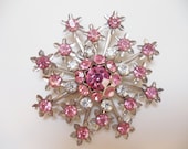 Vintage Brooch / Pendant Pink Rhinestones Sunburst Starburst