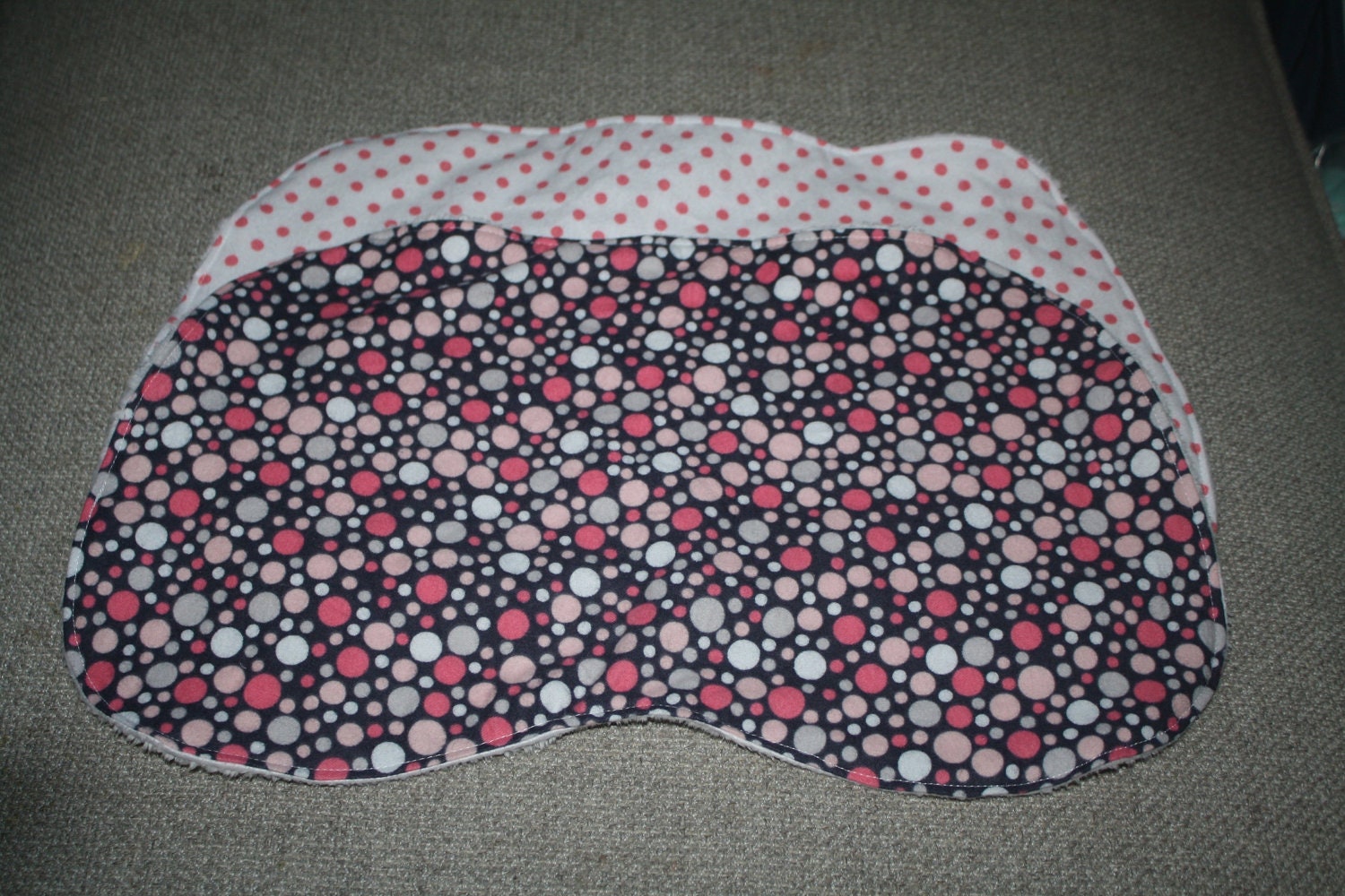Contoured Baby Girl Michael Miller Pink and White Dots Burpcloths in Cotton Flannel and White Striped Minky - Set of 2