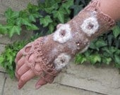 Cuff Bracelet Felted Victorian Crochet Fashion Accessory Felt Wool Fiber Art Arm Warmer