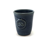 Mustache Cup, Blue Ceramic Tumbler for Mixed Drinks or Juice with a Moustache, Unique and Cool Gifts for Men by MiriHardyPottery - MiriHardyPottery