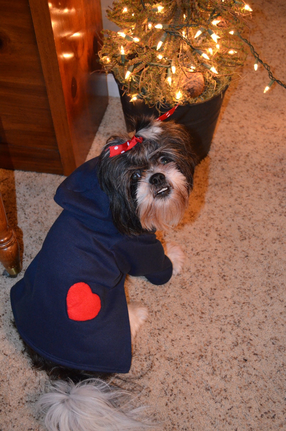 Cut Out Heart Navy Blue Hooded Dog Sweatshirt/Hoodie/Shirt