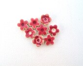 Burgundy ceramic earrings, little flowers, stud posts, Maroon, Rhubarb, oxblood