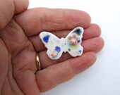 SALE Butterfly brooch watercolour glaze tiny pink flower pastels Spring time