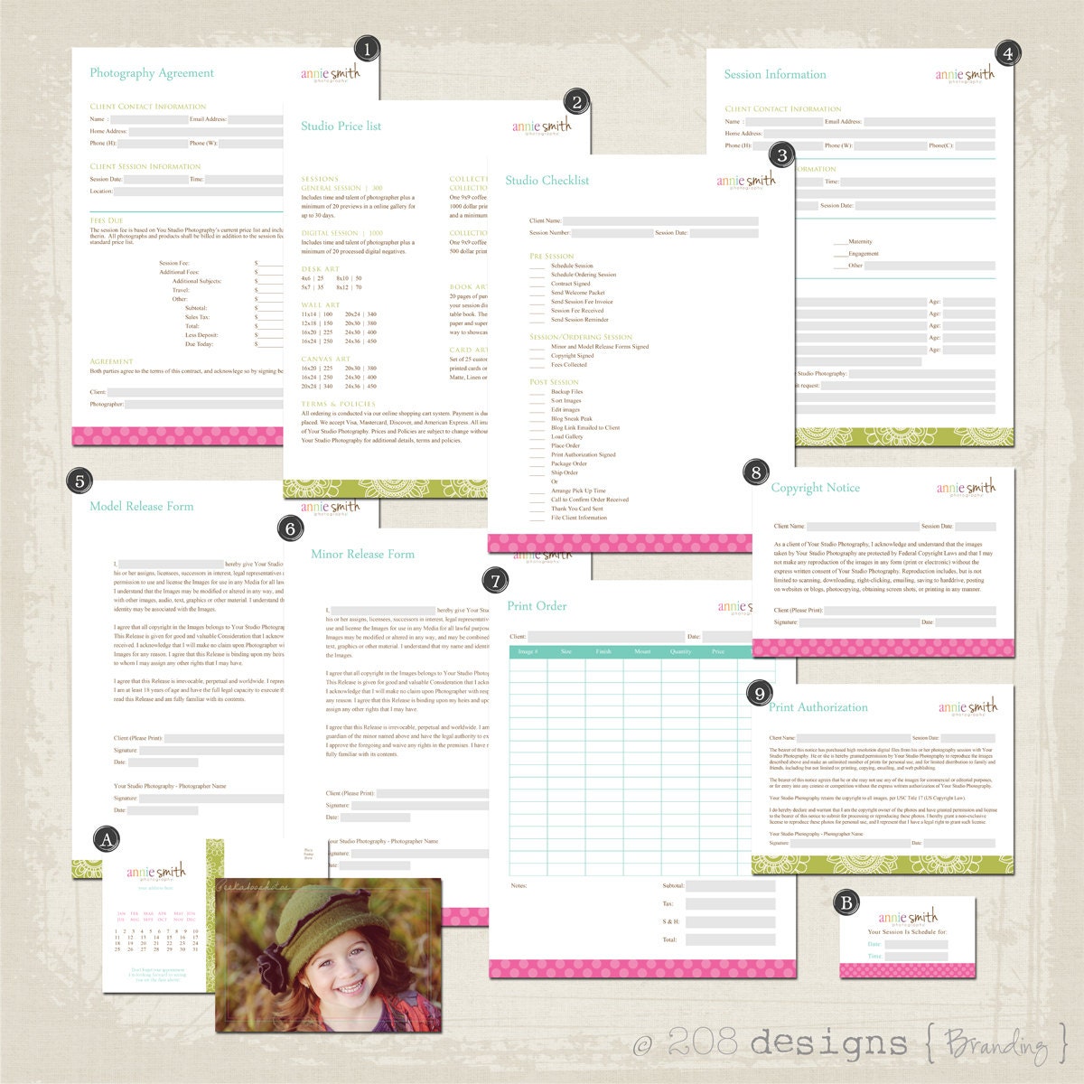 INSTANT DOWNLOAD - Professional Studio Business Forms Kit - Contracts & Release Forms Document Templates for Photographers - Annie