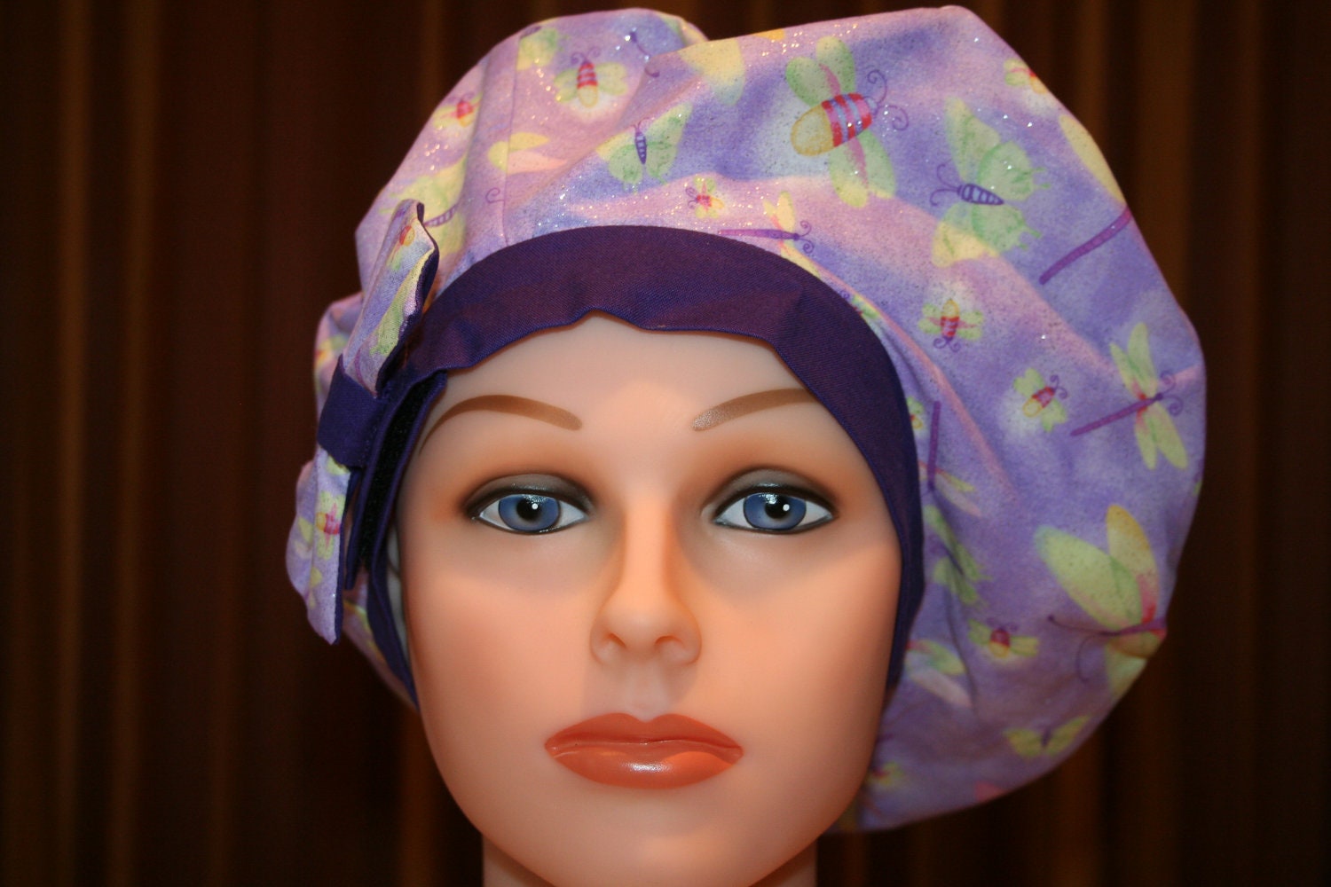 SALE--BOUFFANT Surgical Scrub Hat--Beret Style with Side Bow--Summer Evening