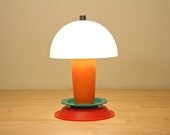 Reclaimed Tupperware Tumbler Mod Table Lamp, Burnt Orange, Green & Red - Plastic Dome Shade
