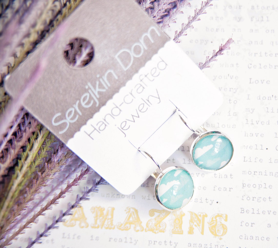 Blue sky hoop earrings - Autumn in the city collection - Free Worldwide Shipping - Gift for her under 25 USD