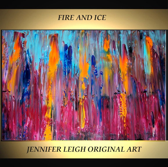 Original Large Abstract Painting Modern Contemporary Canvas Art Orange Turquoise Pink Fire & Ice 36x24 Palette Knife Texture Oil J.LEIGH