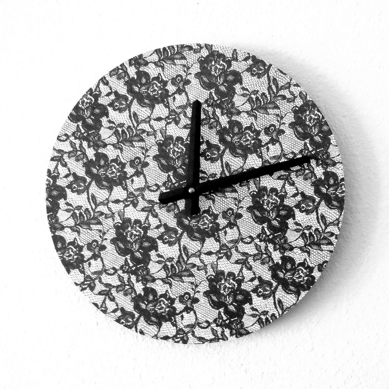 Modern Wall Clock, Home and Living, Black Lace, Kitchen Clock, Unique Clock, Wall Clock, Unique Gift, Trending