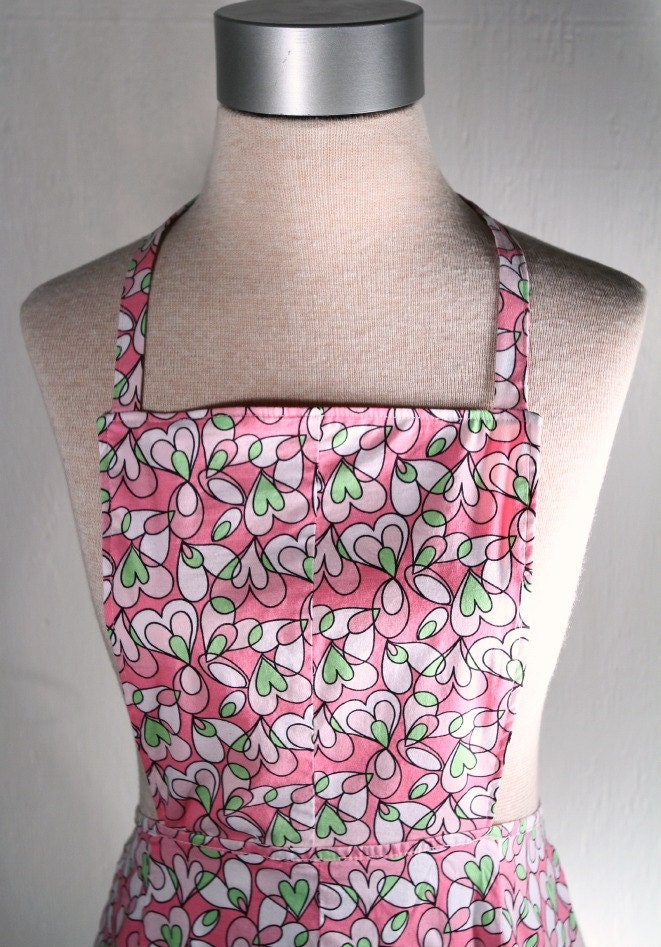 Upcycled Pink Floral/Heart Apron, Mother's Day