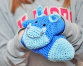 Gift FOR KIDS Hippo MITTENS Gloves Children Toddler Wool Crochet Autumn Fall Winter Cold Days Cozy Blue