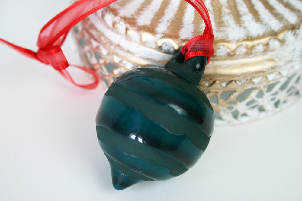 Handmade ceramic ornament in two tone teal