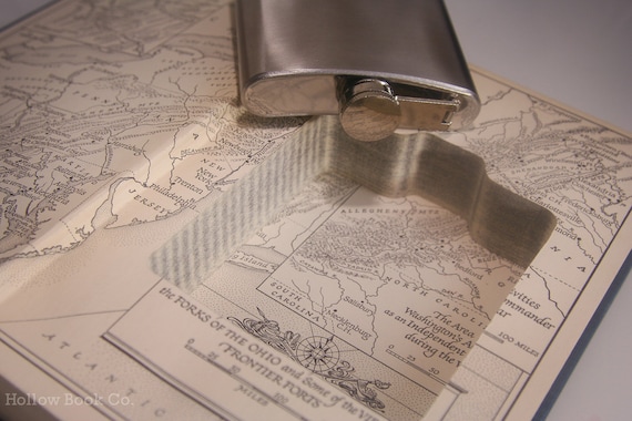 Hollow Book Safe & Whiskey Hip Flask - George Washington