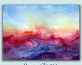 Abstract Watercolor Colorful Dreamy Art Print, light blue, purple, red, yellow 11x14