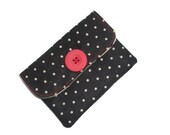 Black linen Fabric  Wallet /Purse - 2 pockets - Velcro closure