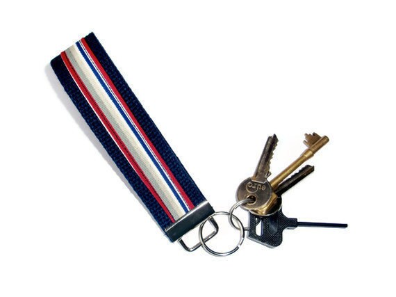Wristlet Key fob - Navy Blue cotton webbing - Fathers Day