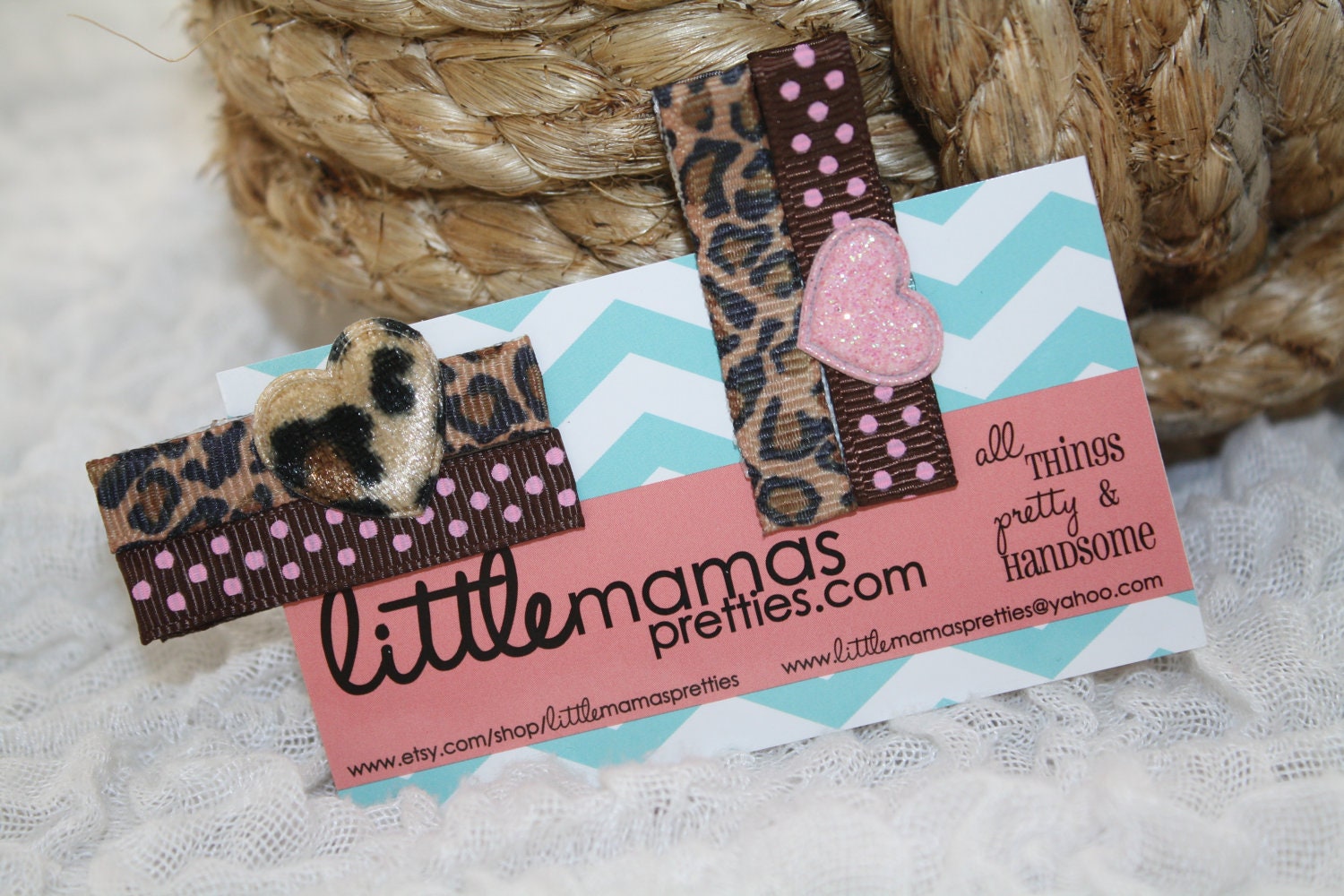 Pink & Brown Polka Dot Leopard Clip Set