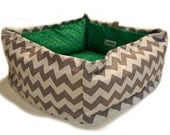 Gray Zig Zag Pet Bed CUSTOM Medium 16 In Square Slip-proof Base 37 Color Choice Dog Cat Couture Artistic Travel Collapsible Washable
