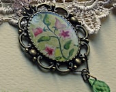 Hand drawn, Acrylic paints, floral necklace - One of a kind