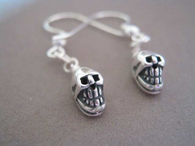Mr Skull Head Sterling Silver Skull Charm Earrings
