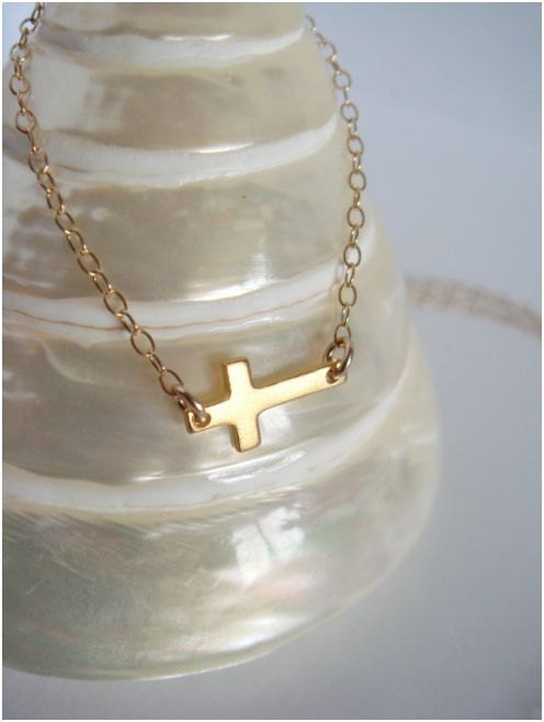 Sideways cross necklace - 14k GOLD FILLED and VERMEIL - Everyday jewelry - Minimalist