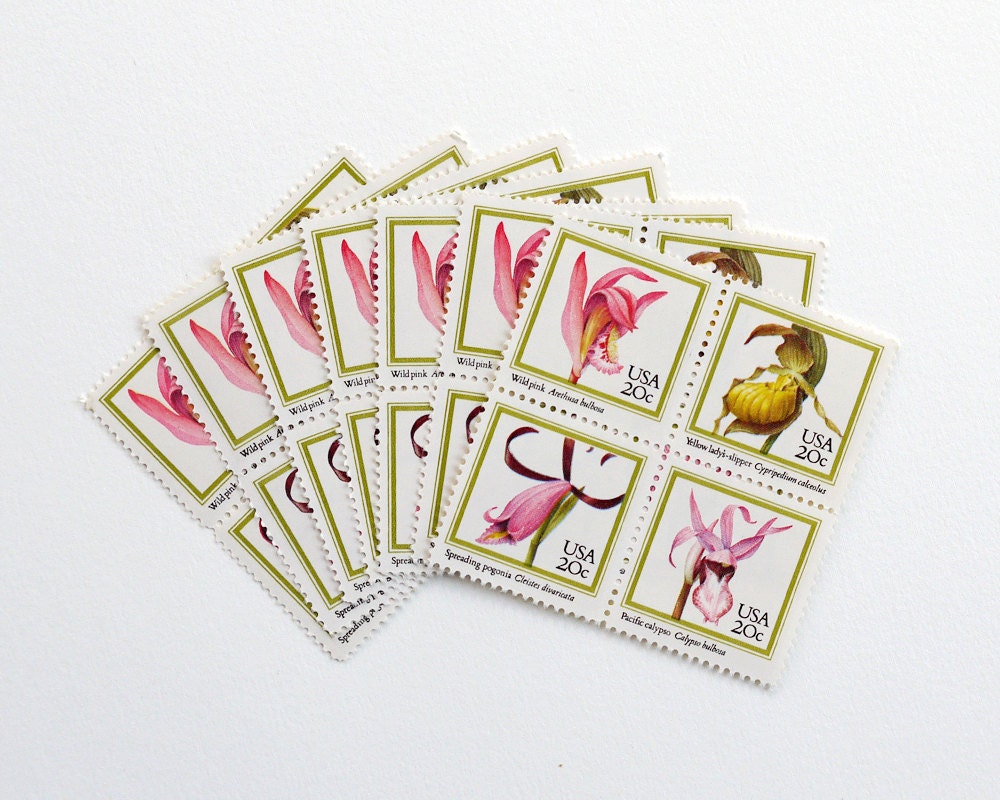 50 pieces - Vintage unused 1984 20 cent Orchids stamps - great for the extra ounce surcharge on wedding invitations