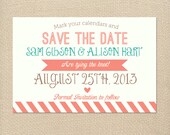 Rustic Vintage Turquoise & Coral Save the Date Wedding Printable Invitation OR Printed Card