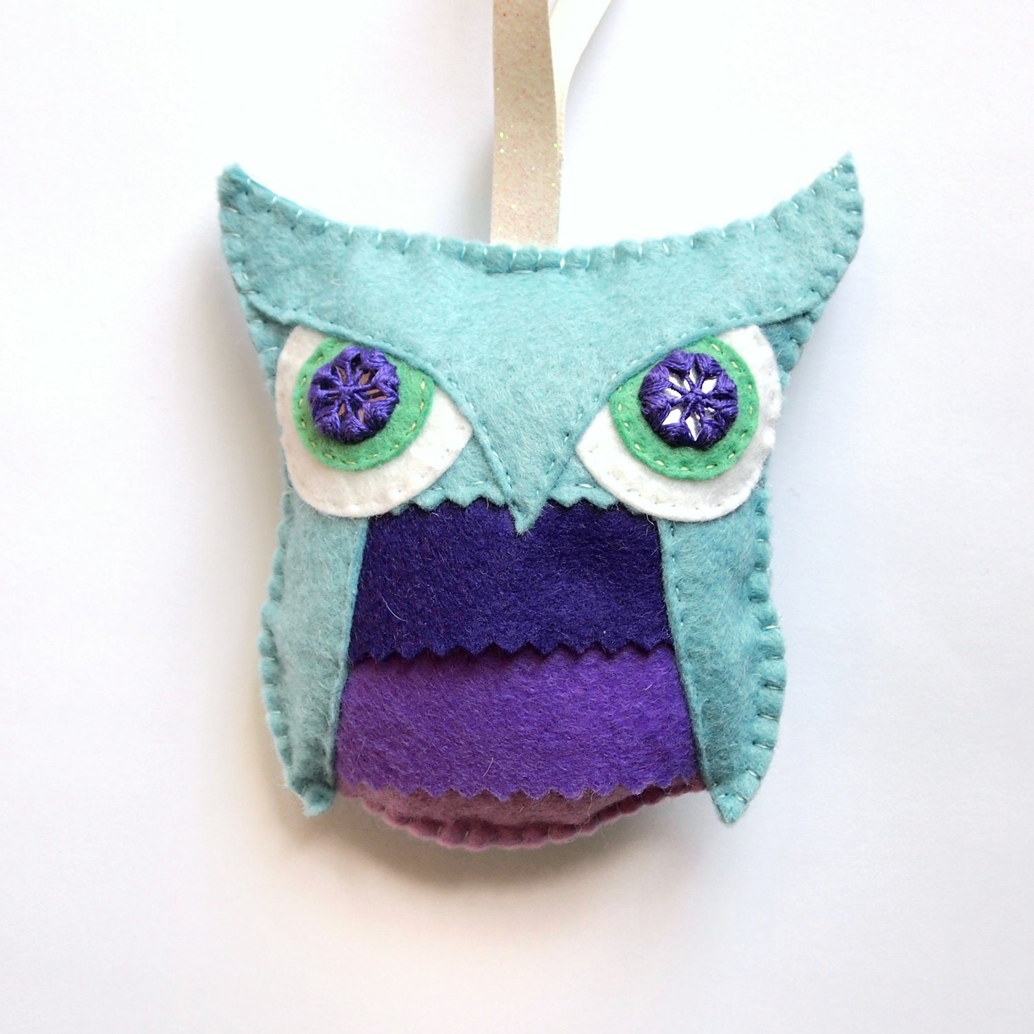 Felt Owl Ornament--Purple, Green and Aqua