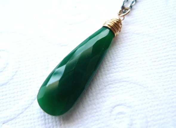 Green Onyx Mixed Metal Oxidized Sterling Silver Necklace