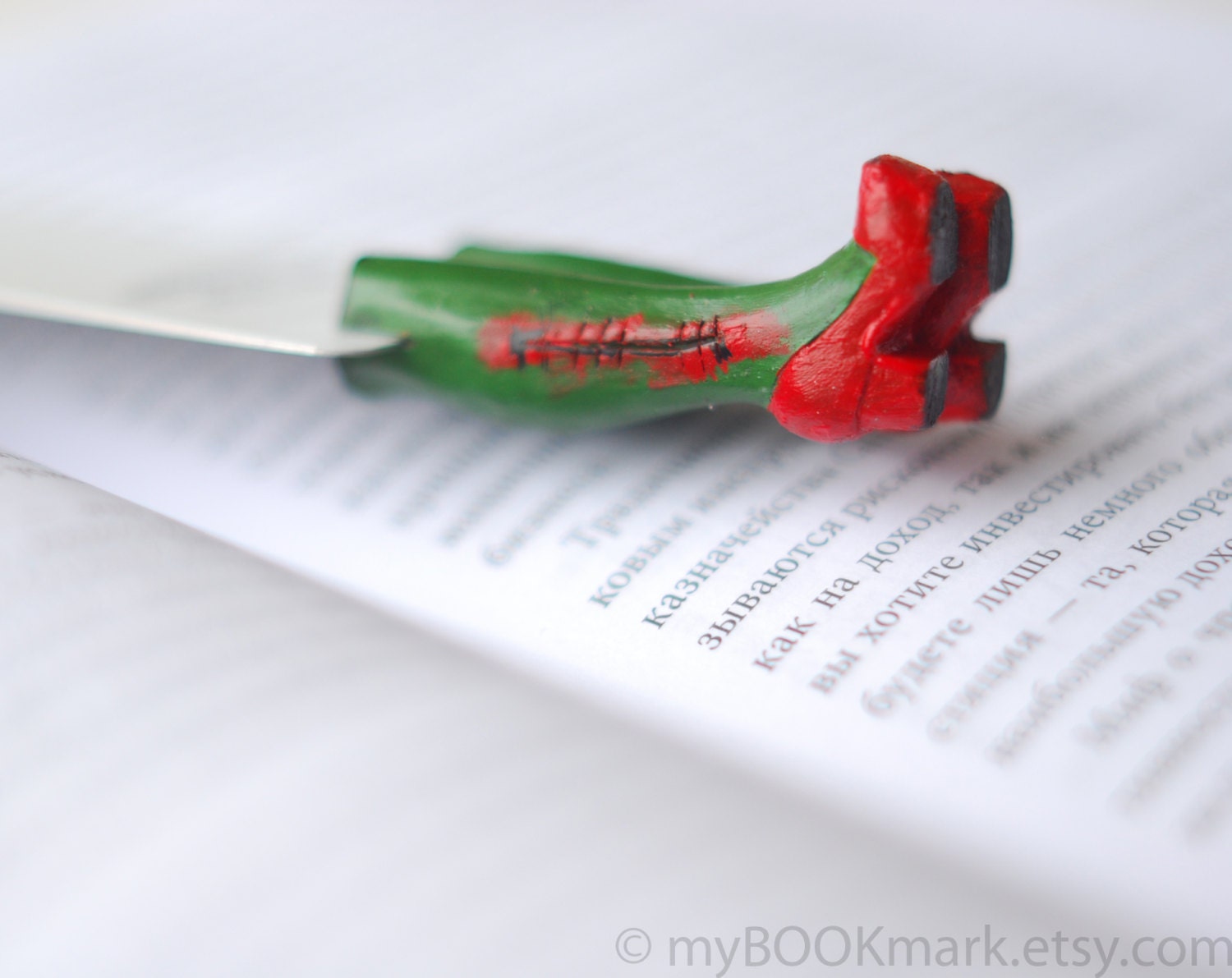 Zombie Legs in the book. Unusual  bookmark. Funny green children gift. Red  for kids, for her, for him, all.