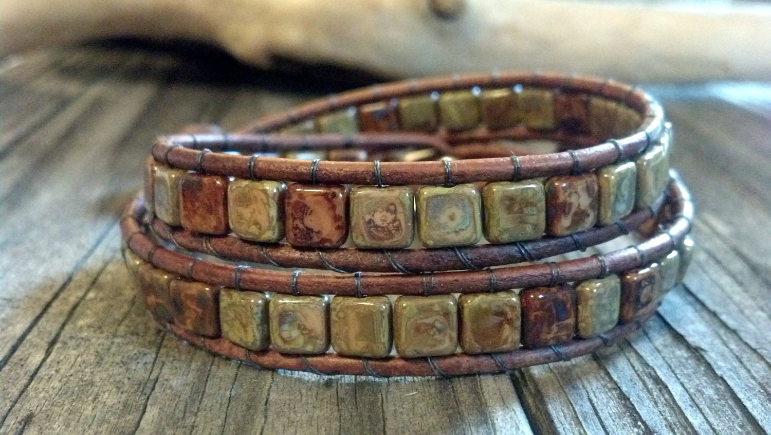Bohemian Beaded Leather Double Wrap Bracelet, Chic Bracelet, Chan Luu Inspired