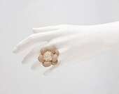 Adjustable ring, flower ring, Beige Ring flower, Leather ring, Leather flower, Teens leather accessory, Gift for her