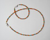 SALE Czech Seed Bead Handmade 16" Choker Necklace 7" Bracelet Set Picasso Stone Look Turquoise Coral Indian Jewelry / Southwestern / Hippie