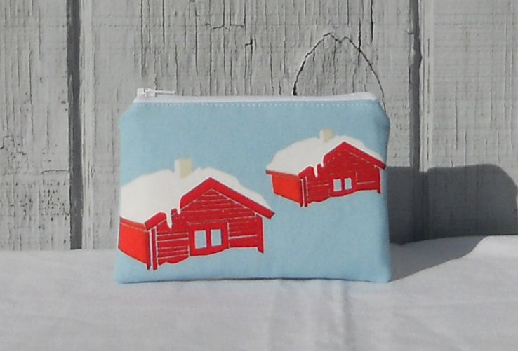 Sale - Zipper pouch, twin houses