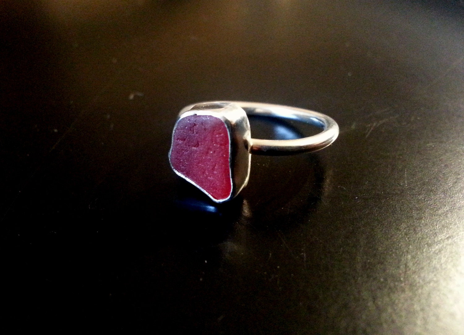 Sea Glass Ring, Sea Glass Jewelry, Sterling Silver, Red, Stackable RIngs. Beach Glass Jewelry