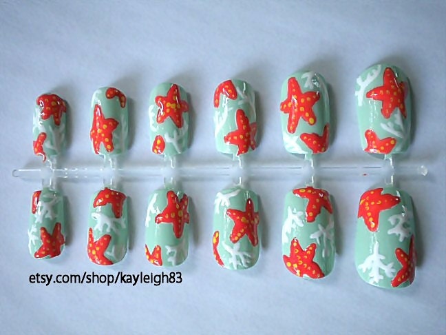 Starfish and Coral Nail Art