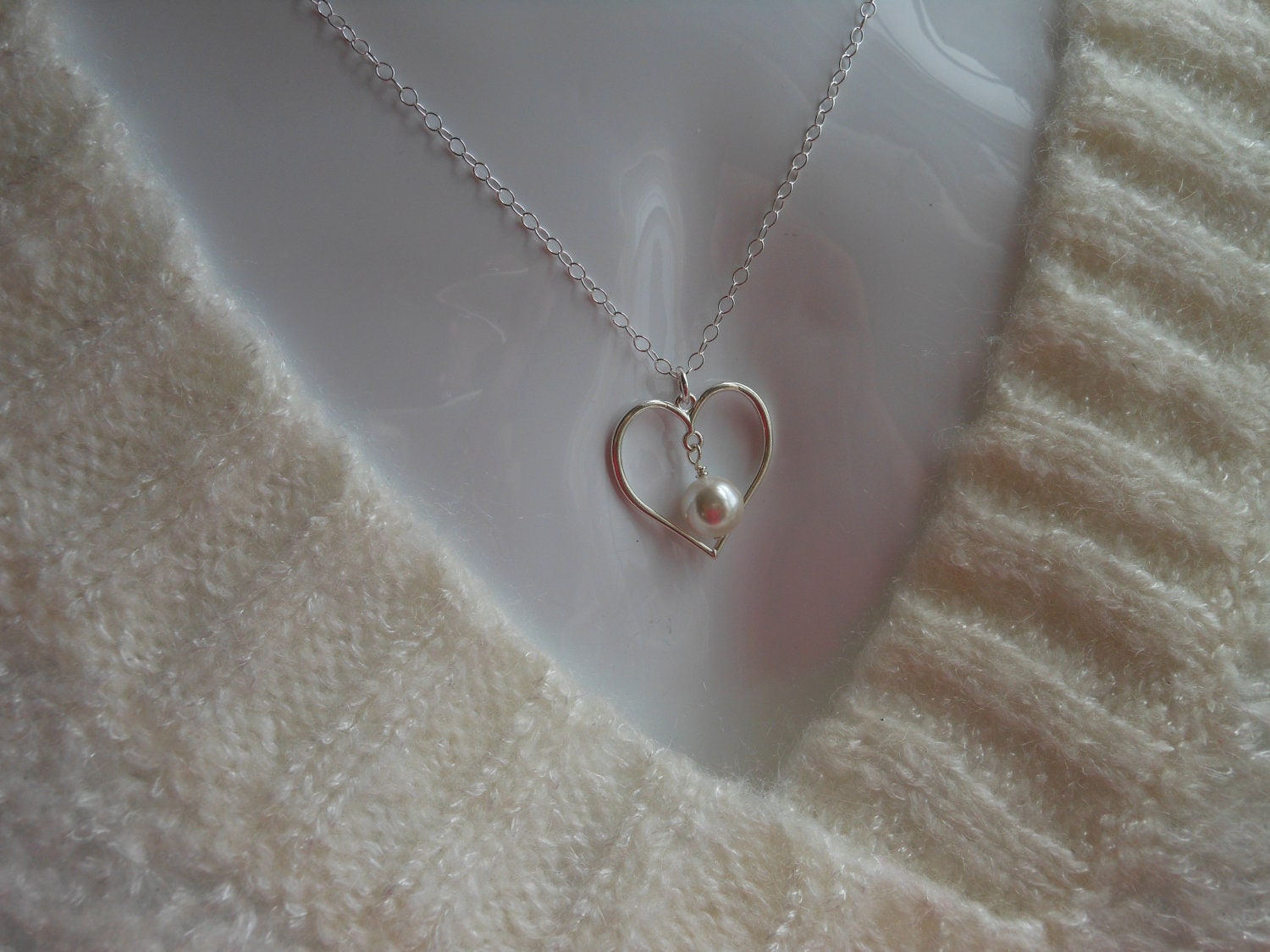 Mothers Love Necklace, Sterling Silver Heart Necklace, Heart and Pearl Necklace, Mother of the Bride, Mothers Necklace