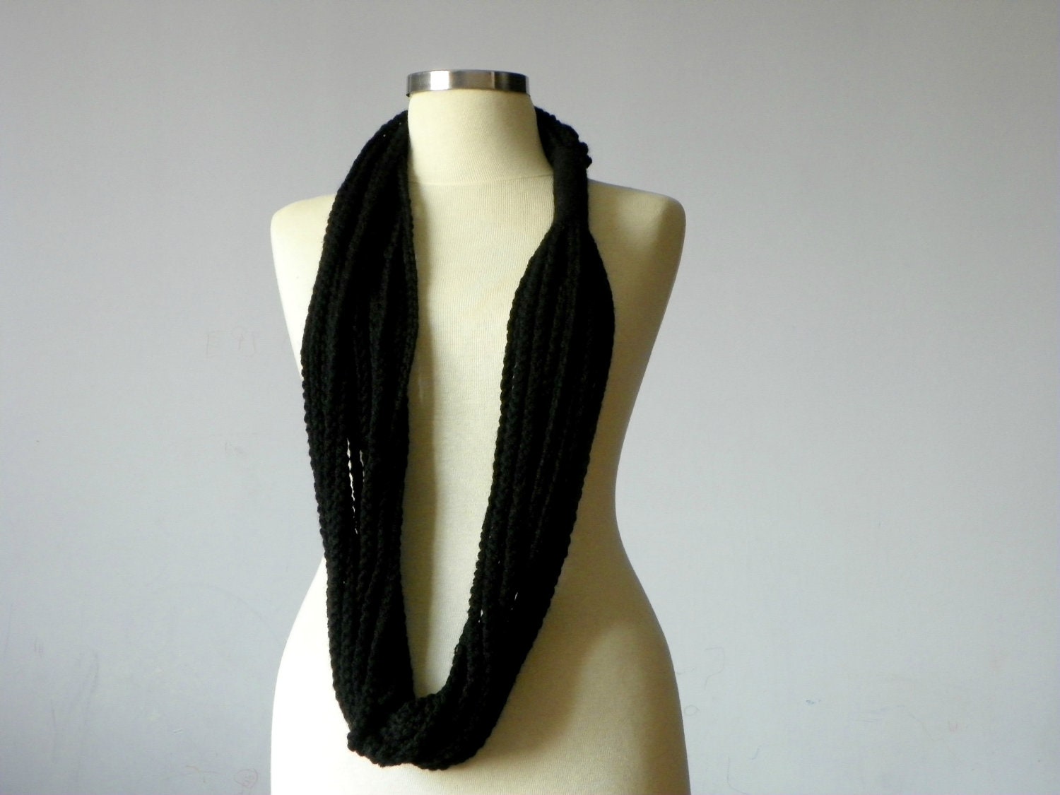 Crochet Infinity chain scarf, necklace, Black - handmade neckwarmer autumn - winter women accessories, fall - winter fashion