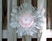 Garden art pink tulip suncatcher made with vintage and repurposed glass. Glass candle holder. Upcycled art. Hostess giftl