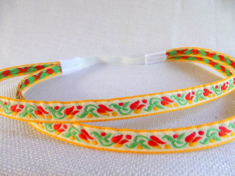 Yellow Red Headband, Floral Headband, Double Strand Headband
