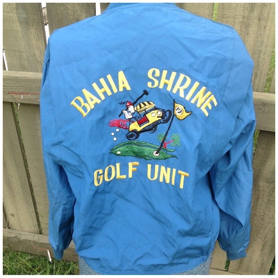 amazing VINTAGE 1960-70's embroidered Shriners golf jacket -- coat medium -- rockabilly -- golf jacket -- windbreaker